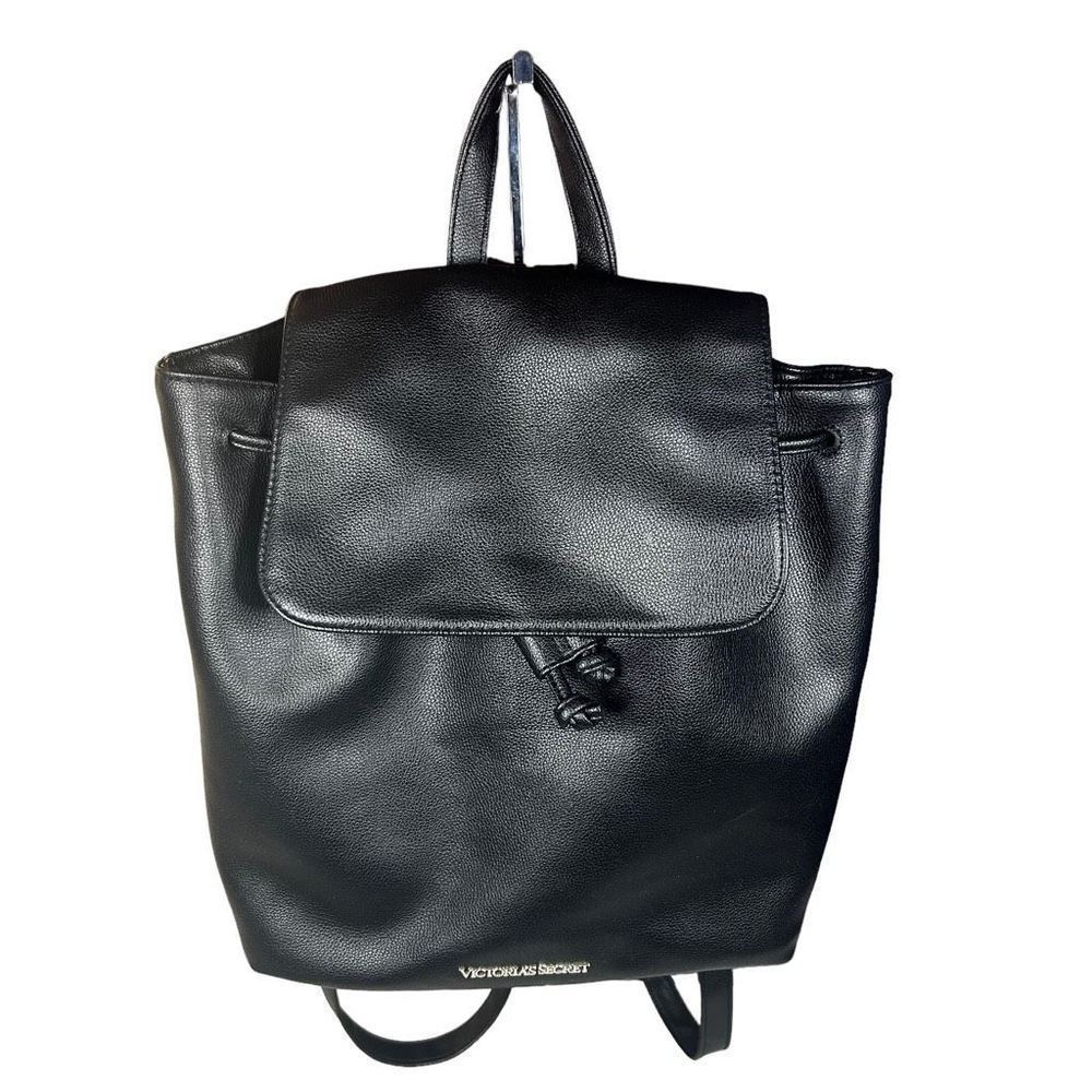 Victoria's Secret Women's Leather Drawstring Bucket Backpack Bag Black